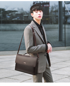 Housse pour ordinateur portable en cuir avec compartiment à chaussures, fermeture éclair, sac de transport noir pour ordinateur portable - Product Image 5