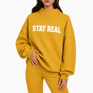 <b>Women</b> Oversized Mockneck Fleece Sweat Top Sherpa Soft Finish <b>Thermal</b> Weight Loose Body Rib Knit Cuffs Fashion Clothing - Product Image 1