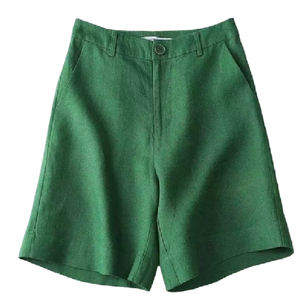 Shorts décontractés d'été pour hommes, taille mi-haute, coupe ample, 100% coton tissé, couleur unie, infroissable, fermeture boutonnée sur le devant, respirant, service OEM - Product Image 1