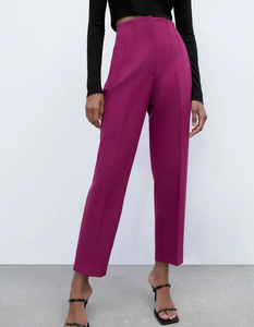 Pantalon droit formel pour femme, élégant, taille haute, uni, coupe classique décontractée - Product Image 2