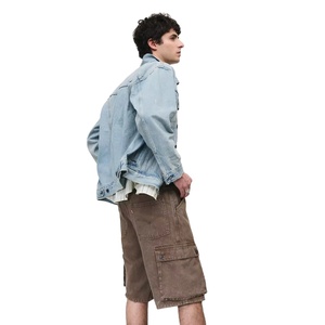 Shorts Vaqueros Holgados para Hombre, Estilo Vintage, Lavado Personalizado, con Pedrería, Fabricante de Denim Desgastado - Product Image 3