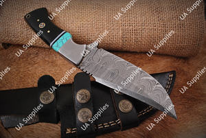 Couteau de chasse et de camping à lame fixe en acier Damas forgé à la main, personnalisé, vente en gros, OEM/ODM, équipement EDC de camping de haute qualité - Product Image 4