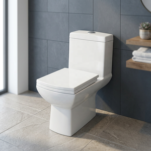 WC monobloc certifié CE avec chasse d'eau Tornado, abattant à fermeture douce, double chasse, suite sanitaire en porcelaine - Product Image 4