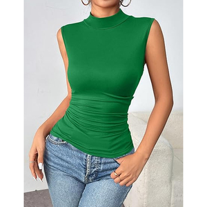 Débardeur moulant sans manches à col montant pour femme, couleur unie, décontracté, basique, sur mesure, broderie élégante - Product Image 2