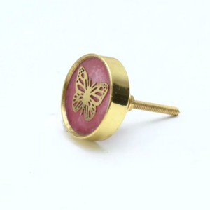 Wholesale Brass Cabinet <b>Knobs</b> Butterfly <b>Drawer</b> Door Pulls Decorative Furniture Handles <b>Pink</b> and Golden <b>Knobs</b> - Product Image 2