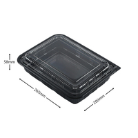 Contenants alimentaires rectangulaires jetables en plastique avec couvercles transparents, base noire, boîtes à emporter compatibles micro-ondes pour la restauration