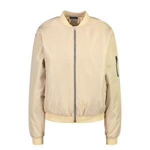 Blouson Bomber Beige pour Femme Boohoo, Manches Longues, Fermeture Éclair, Col Montant Matelassé, Couleur Unie, Vêtement d'Automne - Product Image 1