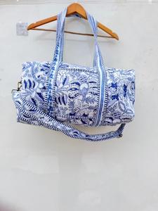 Blue Floral Pattern Textile Duffel <b>Bag</b> Large Capacity Zipper Closure Travel Weekender <b>Bag</b> - Product Image 1