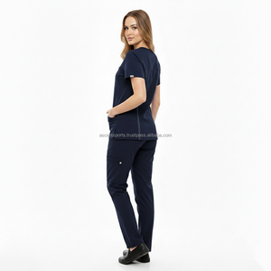 Ensemble de blouses médicales deux pièces avec détails de passepoil personnalisés, poche zippée sur la poitrine, tissu popeline extensible, unisexe, pour usage hospitalier - Product Image 2