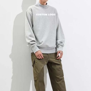 Sudadera Oversize Gris para Hombre con Cuello Alto, Logotipo Personalizado Impreso, Algodón French Terry, Ropa Casual de Otoño - Product Image 2