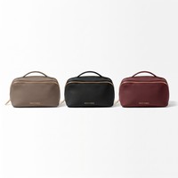 Sac de luxe en cuir PU, trousse de toilette à grande capacité, fermeture éclair dorée, doublure durable et lavable, avec poignée, logo personnalisé, usine BSCI