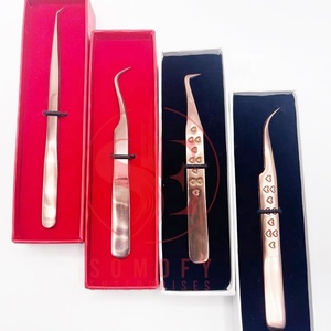 Pince à cils professionnelle en acier inoxydable de couleur plasma or rose pince à épiler Extension personnalisée Logo pince à cils privée - Product Image 2