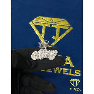 Unisex <b>Crown</b> Name Pendant Featuring VVS Moissanite Diamond and 925 Sterling Silver By Trisha Jewels - Product Image 5