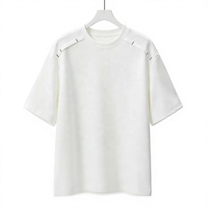 T-shirt blanc surdimensionné pour homme, 100% coton jersey 220g, manches courtes, col rond, respirant, streetwear décontracté, couleur unie, tricoté - Product Image 2