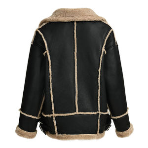 Blouson aviateur en cuir véritable pour homme, doublure en fausse fourrure, coupe-vent, style moto, col rabattable, coupe classique - Product Image 4
