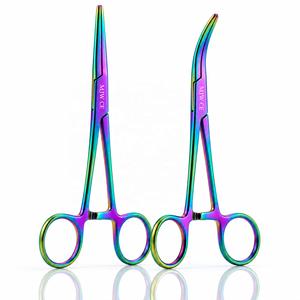 MJW Lot de 2 pinces à moustiques droites et courbées, finition multicolore, en acier inoxydable, pinces chirurgicales hémostatiques certifiées ISO - Product Image 1