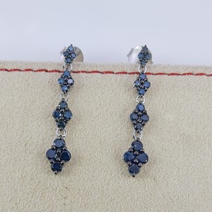 Boucles d'oreilles pendantes de luxe en argent 925, diamants naturels bleus rehaussés, faites à la main, bijoux fins, cadeau pour femme, 1,21 ct - Product Image 5