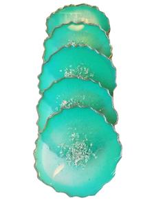 Dessous de verre en résine époxy au design unique pour la vaisselle et les articles décoratifs de cuisine avec papier doré et dessous de verre en résine de couleur bleu foncé - Product Image 3