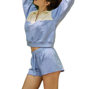 Premium Women's Velvet Lounge Set Quarter Zip Pullover Drawstring Shorts Athleisure Apparel Collection - Product Image 3