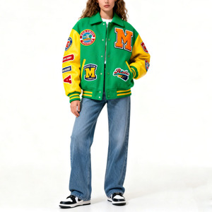 เสื้อแจ็คเก็ตวาร์ซิตี้แบบยูนิเซ็กซ์ ปักลายเชนิลล์ แขนหนัง แจ็คเก็ตเบสบอลแบบ Letterman สตรีทแวร์สั่งทำได้ - Product Image 5