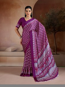 Wholesale Elegant Geometric Printed Summer/Winter <b>Saree</b> Luxury Soft Crepe Silk Indian Traditional Wear Women Party <b>Blouse</b> Piece - Product Image 3