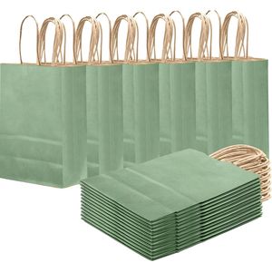 Sacchetti Regalo in Carta Verde Acqua con Manici, Confezione da 24 Pezzi, 21x15x8 cm, Sacchetti per Bomboniere - Product Image 1