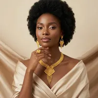Ensemble de collier de mariée élégant pour femme en laiton plaqué or 24 carats, motif floral, avec boucles d'oreilles et bague assorties, coffret de mariage traditionnel et tendance