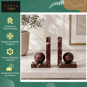 Decoración Moderna para el Hogar y la Oficina, Sujetalibros de Mármol Rojo de Lujo con Esferas Decorativas, Sujetalibros de Piedra Natural Hechos a Mano - Product Image 6