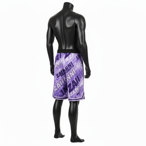 Shorts de bain en maille polyester premium, imprimé sublimation intégral violet, logo personnalisé imprimé à l'écran, respirant, shorts en maille pour homme - Product Image 2