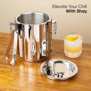 <b>Gold</b> Fluted Metallic <b>Ice</b> <b>Bucket</b> With Lid And Tongs Metal Insulated Inner Lining Double Walled Elegant Luxury Barware Piece - Product Image 4