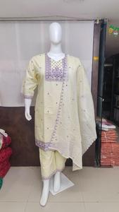 Conjunto de Salwar Kameez para Mujer, Bordado Intenso, Estilo Indio Pakistaní, Kurta, Pantalón, Dupatta, Cuello en V Floral, Talla Grande, Ropa de Fiesta, Algodón de Secado Rápido - Product Image 4