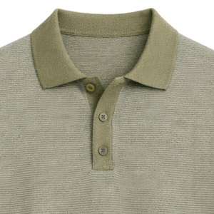 Polo en tricot rayé pour homme, manches courtes, coton premium texturé, bordure contrastante, coupe ajustée, décontracté, élégant, pour l'été, vente en gros - Product Image 4
