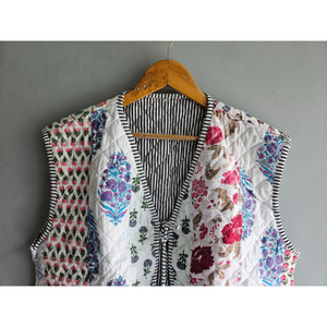 Manteau tricoté matelassé vintage 100 % coton pour femme, avec patchwork et broderie florale, décontracté, toutes saisons, cadeau pour elle - Product Image 4