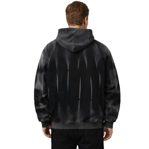 Sweat-shirts à capuche noirs délavés pour hommes, coupe oversize, en molleton de coton effet délavé par pulvérisation, personnalisation de marque, production en gros - Product Image 2