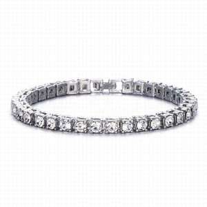 Classic Round Brilliant Cut Crystal Tennis <b>Bracelet</b> Rhodium Plated 925 Silver Women's Wedding Jewelry - Product Image 1