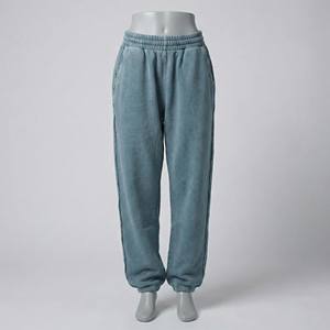 Pantalon de jogging en molleton de coton 400 g/m² style vintage, teint en pièce, bleu poussière, ourlets bruts, coupe oversize, pour homme, streetwear - Product Image 5
