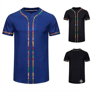 Camiseta de Béisbol Unisex ROYAL BLUE, Cuello en V, Manga Corta, Malla Transpirable, con Botones, Uniforme Deportivo de Verano, Logotipo Personalizado - Product Image 1