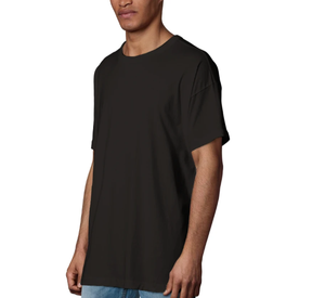 Camiseta de Algodón Negra Lisa para Hombre, Manga Corta, Cuello Redondo, Corte Regular, Informal, Tejido de Punto, Color Sólido - Product Image 1