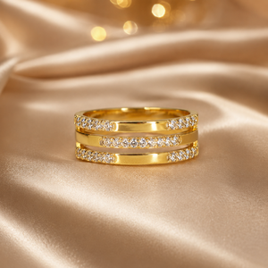 Luxury 14K <b>Gold</b> Triple Row Band <b>Ring</b> with Sparkling CZ Stones Elegant Bridal Party Wear Jewelry for Women - Product Image 3