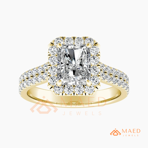 Anillo de compromiso de oro con moissanita de corte esmeralda y halo, para mujer, joyería de aniversario nupcial, regalo elegante y a la moda de EE. UU. - Product Image 5