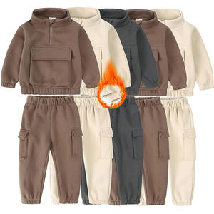 Children's Dark Gray Fleece <b>Tracksuit</b> Set Half-Zip Sweatshirt With Pockets And Elastic Waist Jogger Pants Casual Winter Wear - Product Image 4