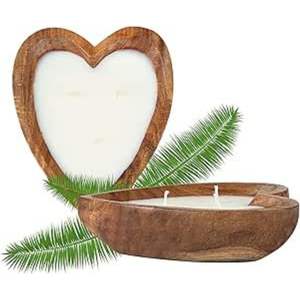 Vela en forma de corazón de madera de Paulownia natural |   Vela de Soja Ecológica Grande de 3 Mechas |   Recipiente de Cera de Madera Hecho a Mano por Artesanos - Product Image 1