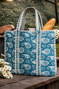 Sac fourre-tout matelassé en pur coton fait main indien pour femme, idéal pour la plage, les soirées, le rangement et les voyages, imprimé - Product Image 4