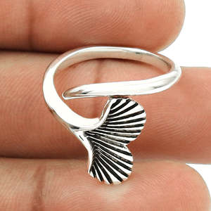 Hot Sale 925 Sterling Silver Finger Jewelry For Women And Girls Pretty Ginkgo Leaf Shape Adjustable Open Design Bohemian Jewelry - Product Image 3