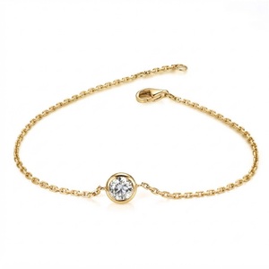 Bracelet chaîne à maillons délicats en or blanc 14K avec diamant de laboratoire CVD rond de 0,5 ct (5 mm) EF-VVS serti clos, idéal pour le quotidien - Product Image 2