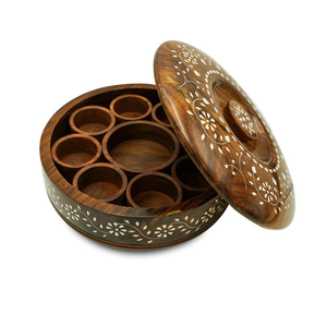 Boîte à épices en bois 100% naturel, 9 compartiments, outils pour herbes et épices, gadgets de cuisine, artisanat, prix imbattable - Product Image 6