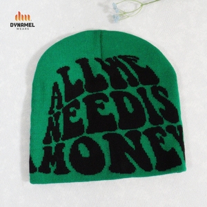 Gorro unisex de jacquard sólido, tejido acanalado, con puño, gorro de calavera cálido de acrílico para invierno, bordado 3D, acabado lavado, remaches, para adulto - Product Image 1