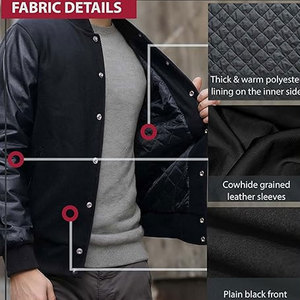 Wholesale Men Letterman <b>Jacket</b> <b>Leather</b> / Wool Made Breathable Fabric <b>Long</b> Sleeves Winter <b>Jacket</b> - Product Image 4
