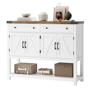 Mesa Consola Blanca con Espejo, Gabinetes de Almacenamiento y Cajones, Aparador Moderno Estilo Rústico para Entrada, Mueble de Hotel - Product Image 3