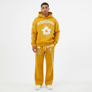 Ensemble de survêtement décontracté 2 pièces pour homme, écologique, avec sweat à capuche délavé, coupe mi-épaisse, coupe-vent, grande taille, streetwear uni - Product Image 6